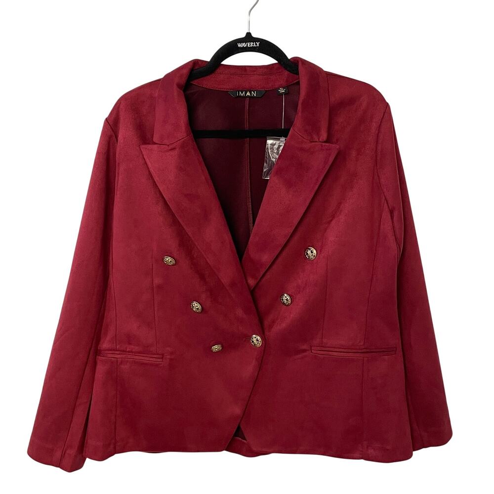 Iman Blazer XL Faux Suede Rust Red Career Single Button NWOT